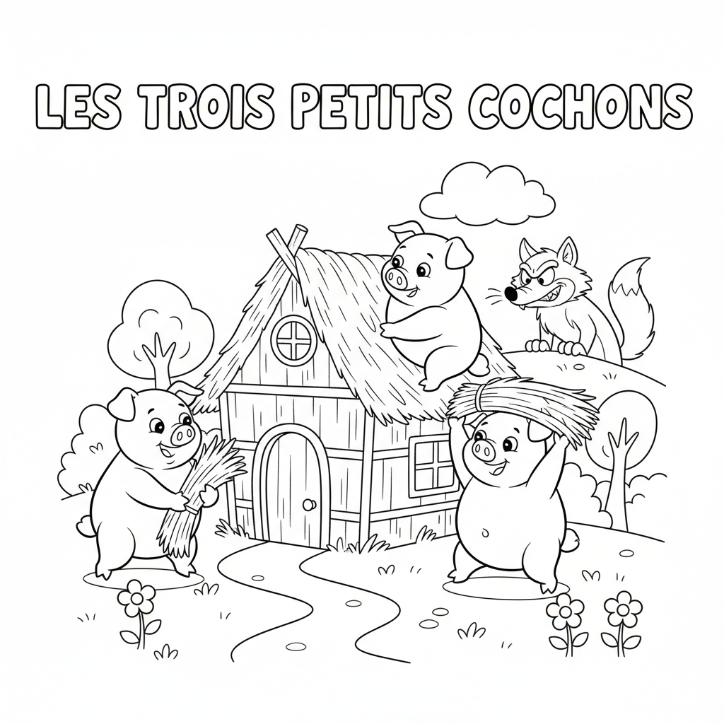 Coloriage les trois petit cochon coloriage 2