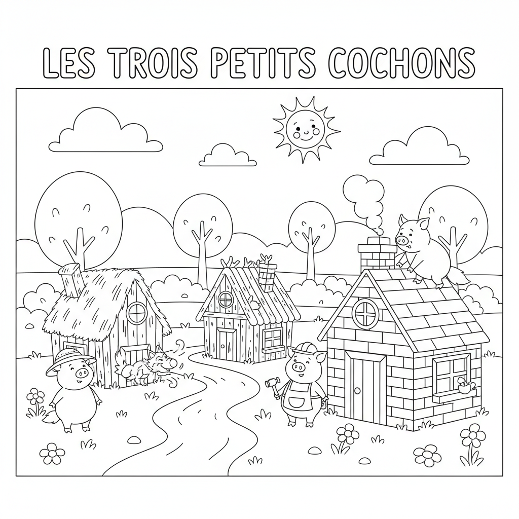 Coloriage les trois petit cochon coloriage 3