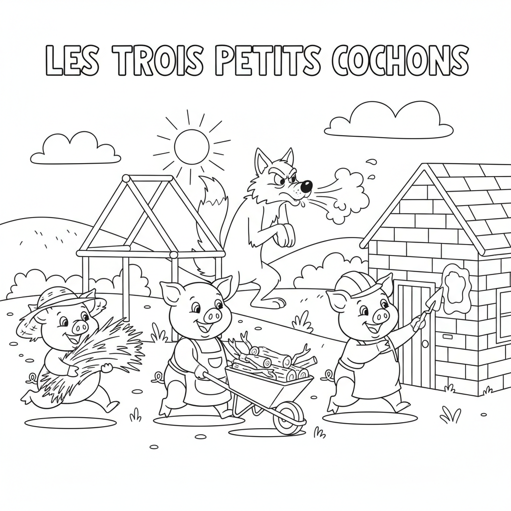 Coloriage les trois petit cochon coloriage 5