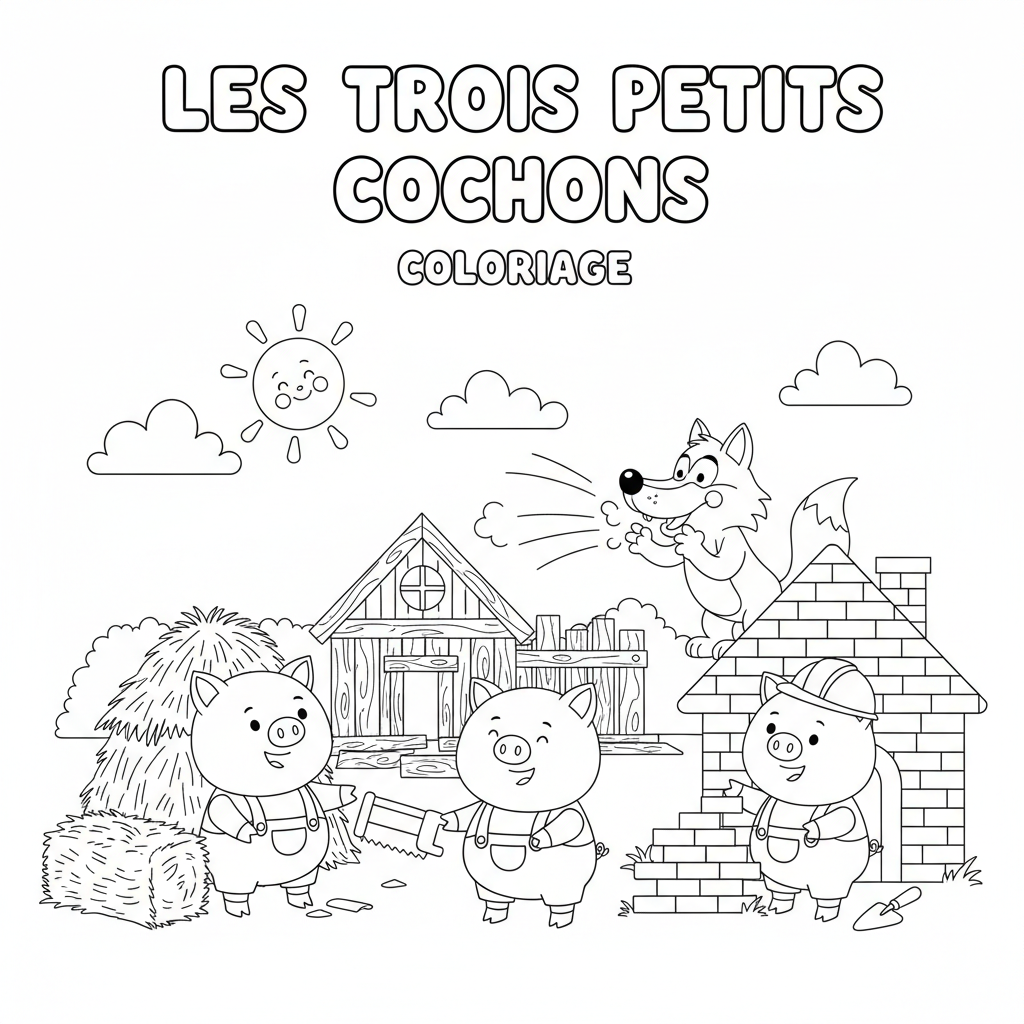 Coloriage les trois petit cochons coloriage