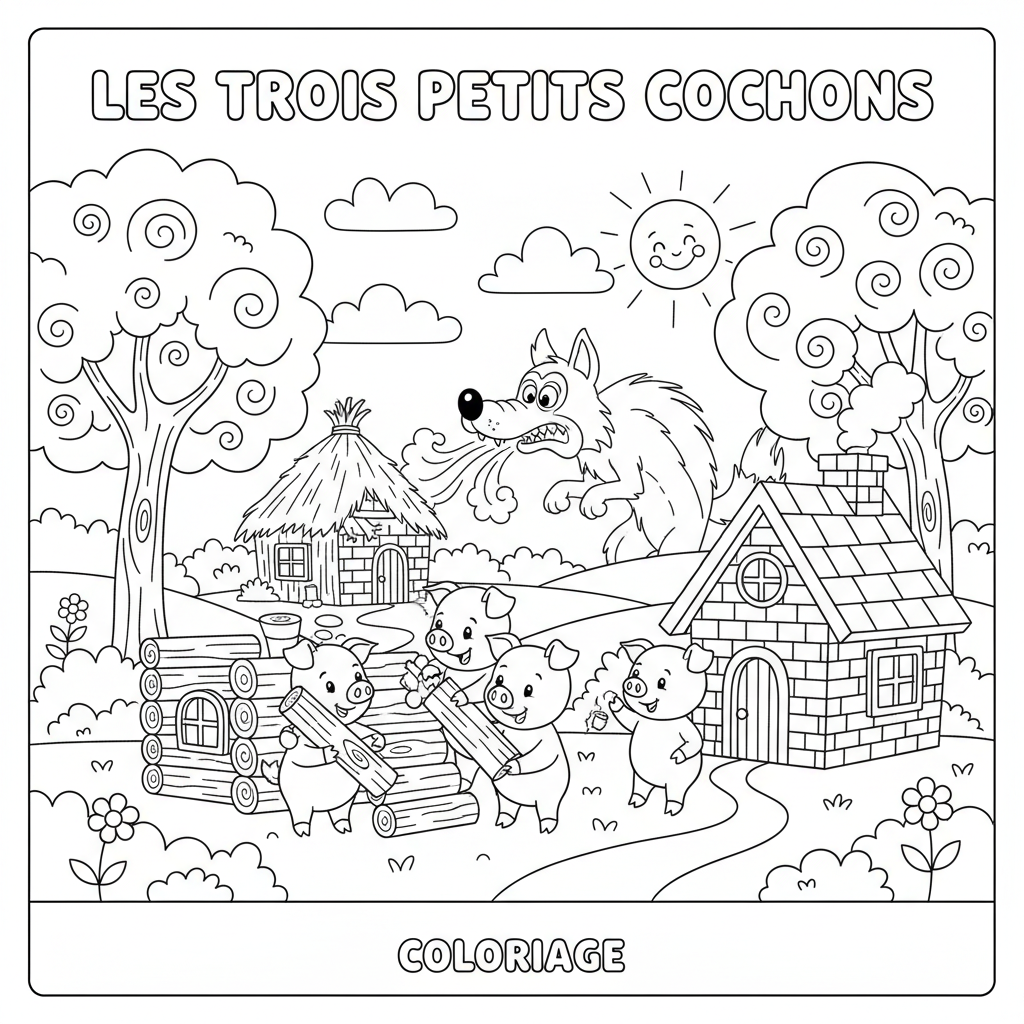Coloriage les trois petit cochons coloriage 3