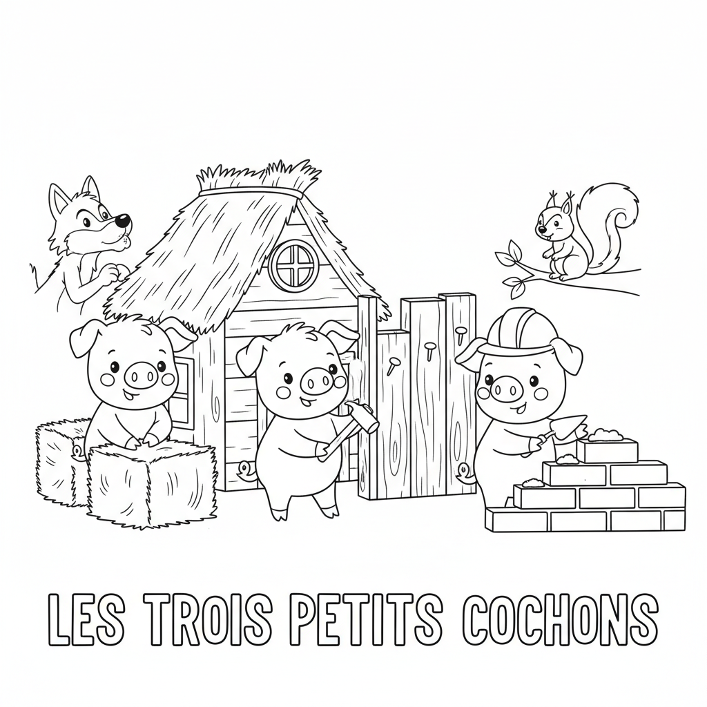 Coloriage les trois petits cochons coloriage