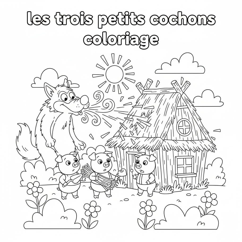 Coloriage les trois petits cochons coloriage 3