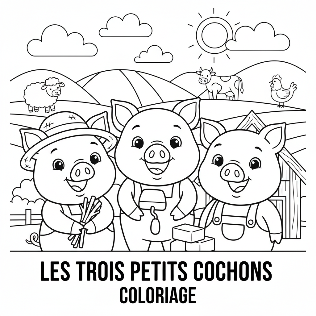 Coloriage les trois petits cochons coloriage 4
