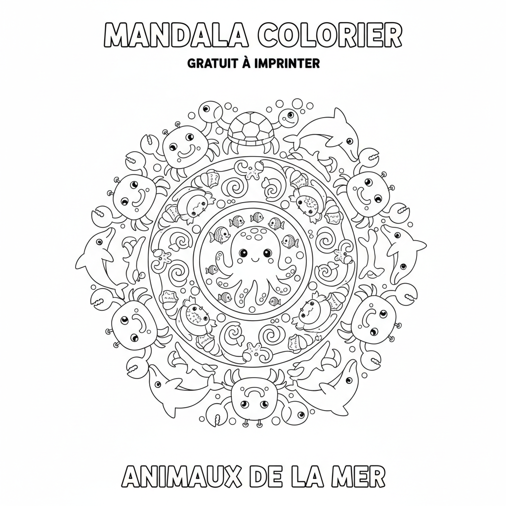 Mandala Coloriage À Imprimer Gratuit de la Mer pour Enfants