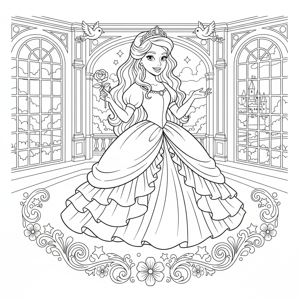 Coloriage princesse belle coloriage 2